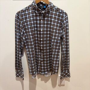 J.Lindeberg Ikaro Slim Clan Lux Jersey Brown Blue Plaid Button Down Shirt Mens M